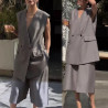 Casual suit vest set women's new V-neck medium and long horse clip five-piece pants two-piece set