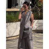 Casual suit vest set women's new V-neck medium and long horse clip five-piece pants two-piece set