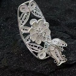 National trend ancient style hollow sweet butterfly flower pearl ring