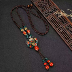 Jingdezhen ceramic pendant new Chinese ethnic style long sweater chain for women