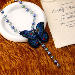 Embroidered butterfly pendant necklace new Chinese style literary style autumn and winter women