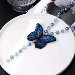 Embroidered butterfly pendant necklace new Chinese style literary style autumn and winter women