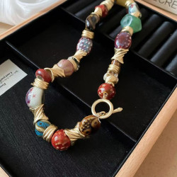 Ethnic style ceramic flower retro necklace niche retro exaggerated clavicle chain