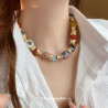 Ethnic style ceramic flower retro necklace niche retro exaggerated clavicle chain