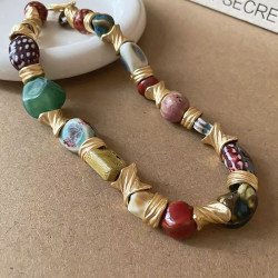 Ethnic style ceramic flower retro necklace niche retro exaggerated clavicle chain