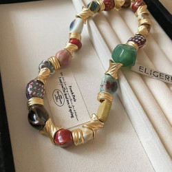 Ethnic style ceramic flower retro necklace niche retro exaggerated clavicle chain