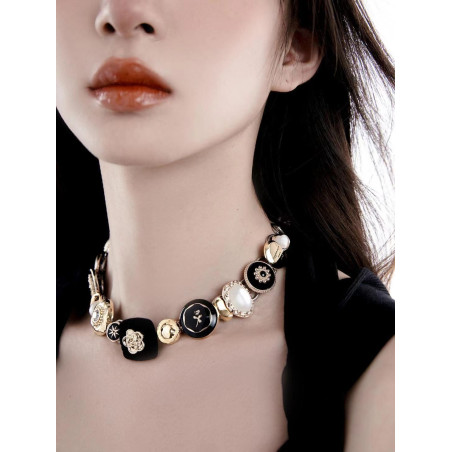 Floating U Biological Treasure Series Original Gold Button Necklace Contrast Color Clavicle Chain
