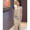 New Chinese style apricot vest top skirt suit summer