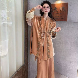 New Chinese style velvet suit autumn and winter high-grade retro buckle tassel loose suit