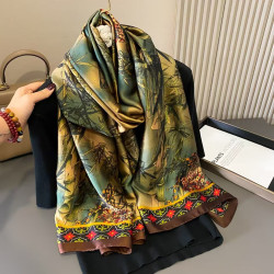 Chinese style silk scarf bamboo and plum shawl fashionable imitation silk scarf long scarf outer shawl