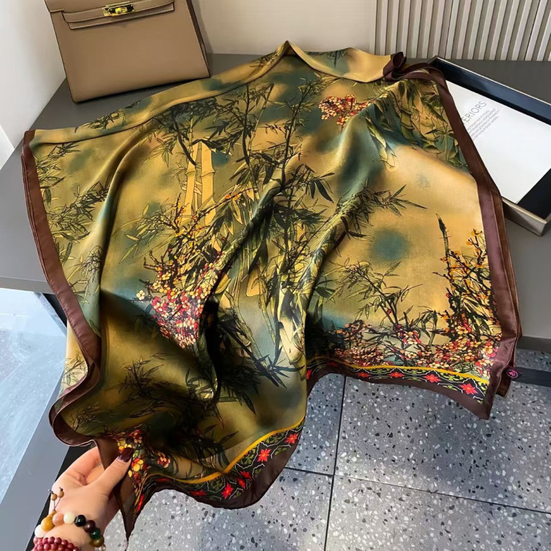 Chinese style silk scarf bamboo and plum shawl fashionable imitation silk scarf long scarf outer shawl