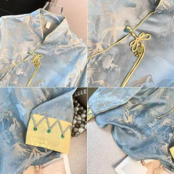 New Chinese style stand-up collar buttoned satin jacquard embroidered top