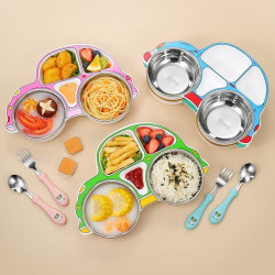 Food-grade meal plate grid children's baby household 304 stainless steel children's meal bowl rice plate
