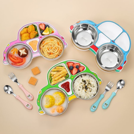 Food-grade meal plate grid children's baby household 304 stainless steel children's meal bowl rice plate
