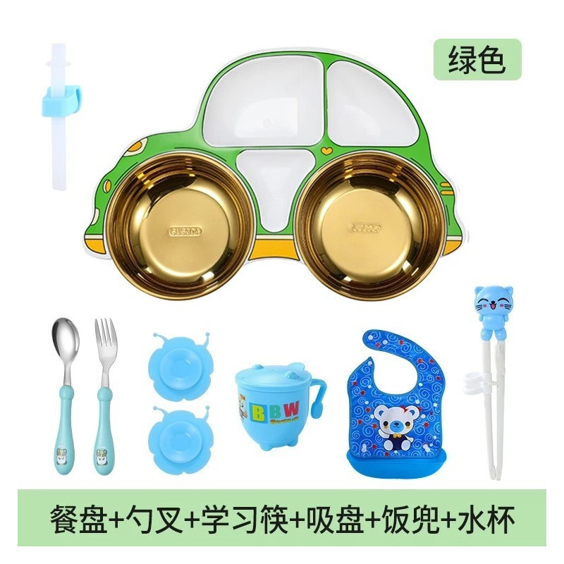 Food-grade meal plate grid children's baby household 304 stainless steel children's meal bowl rice plate