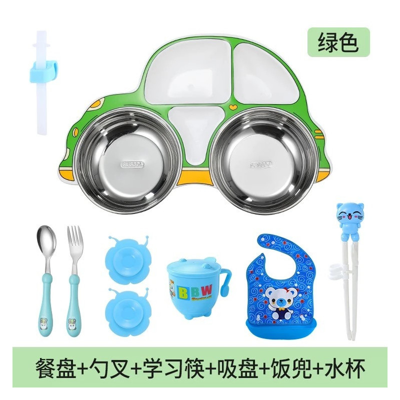 Food-grade meal plate grid children's baby household 304 stainless steel children's meal bowl rice plate