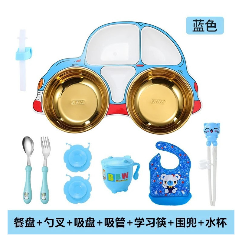 Food-grade meal plate grid children's baby household 304 stainless steel children's meal bowl rice plate