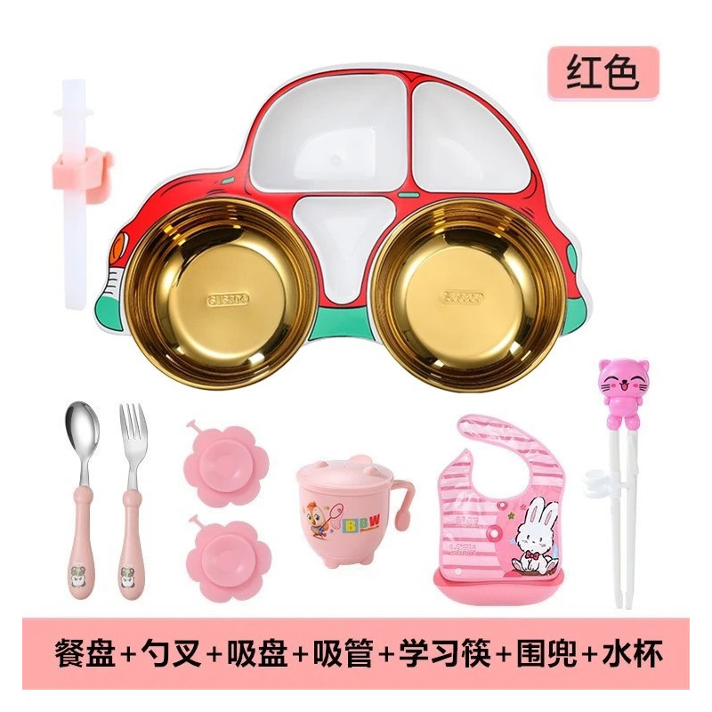 Food-grade meal plate grid children's baby household 304 stainless steel children's meal bowl rice plate