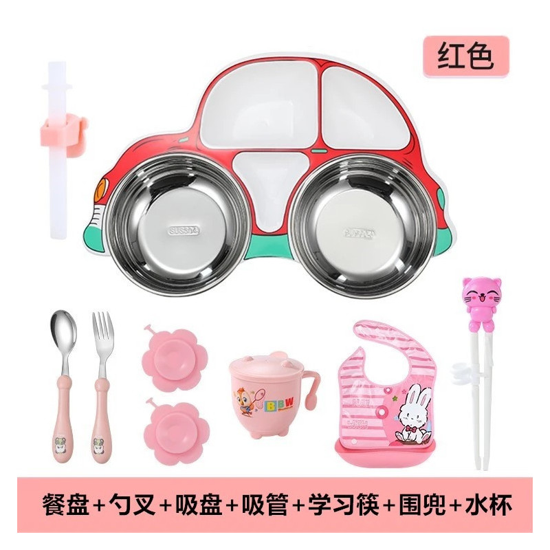 Food-grade meal plate grid children's baby household 304 stainless steel children's meal bowl rice plate