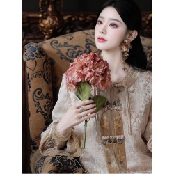 New Chinese style heavy jacquard embroidery splicing lace jacket and skirt suit