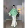Spring new Chinese style retro Tang suit Hanfu green handmade buttoned printed loose top for women