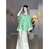 Spring new Chinese style retro Tang suit Hanfu green handmade buttoned printed loose top for women