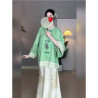 Spring new Chinese style retro Tang suit Hanfu green handmade buttoned printed loose top for women