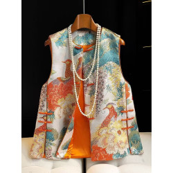 Chinese style women's jacquard brocade vest
