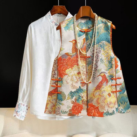 Chinese style women's jacquard brocade vest