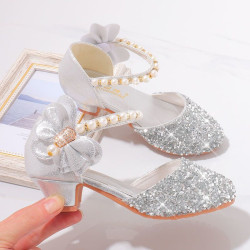 Girls' leather shoes catwalk model crystal shoes children's high heels princess shoes little girl performance shoes