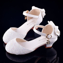 Girls' leather shoes catwalk model crystal shoes children's high heels princess shoes little girl performance shoes