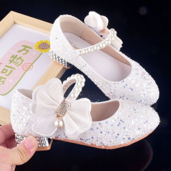 Girls' leather shoes catwalk model crystal shoes children's high heels princess shoes little girl performance shoes