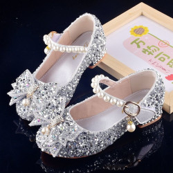 Girls' leather shoes catwalk model crystal shoes children's high heels princess shoes little girl performance shoes