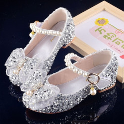 Girls' leather shoes catwalk model crystal shoes children's high heels princess shoes little girl performance shoes