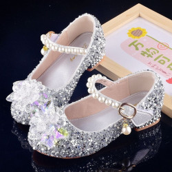 Girls' leather shoes catwalk model crystal shoes children's high heels princess shoes little girl performance shoes