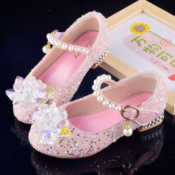 Girls' leather shoes catwalk model crystal shoes children's high heels princess shoes little girl performance shoes