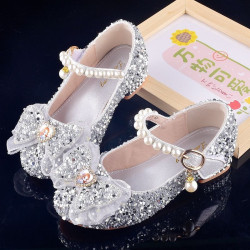 Girls' leather shoes catwalk model crystal shoes children's high heels princess shoes little girl performance shoes