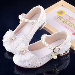 Girls' leather shoes catwalk model crystal shoes children's high heels princess shoes little girl performance shoes
