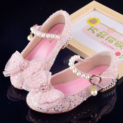 Girls' leather shoes catwalk model crystal shoes children's high heels princess shoes little girl performance shoes