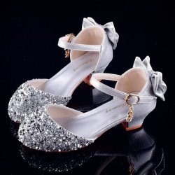 Girls' leather shoes catwalk model crystal shoes children's high heels princess shoes little girl performance shoes