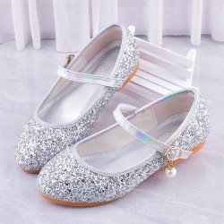 Girls' leather shoes catwalk model crystal shoes children's high heels princess shoes little girl performance shoes
