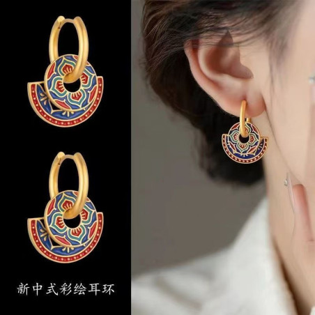 Chinese retro earrings, high-end ethnic earrings, enamel hot items