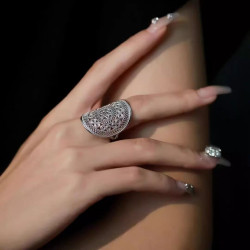 Miao bronze drum flower silver ring for women