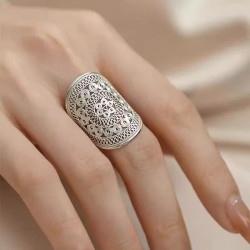 Miao bronze drum flower silver ring for women
