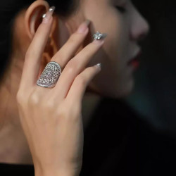 Miao bronze drum flower silver ring for women