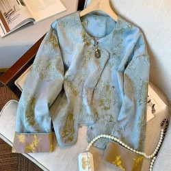 New Chinese style bamboo leaf jacquard jacket for women