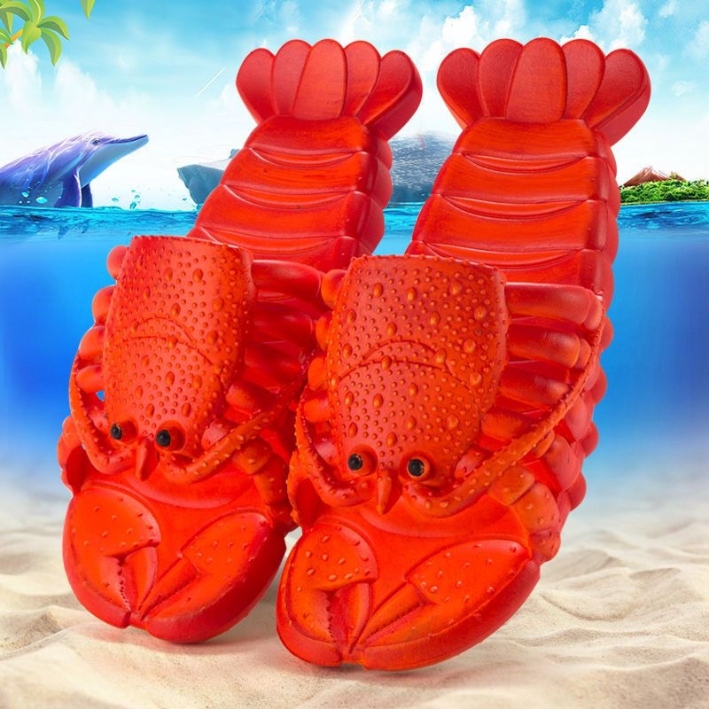 Creative Internet celebrity cartoon lobster parent-child personality beach home non-slip outdoor slippers