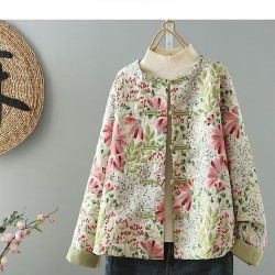 Printed Spring and Autumn Small Jacket Floral Shirt Chinese Style Ethnic Women