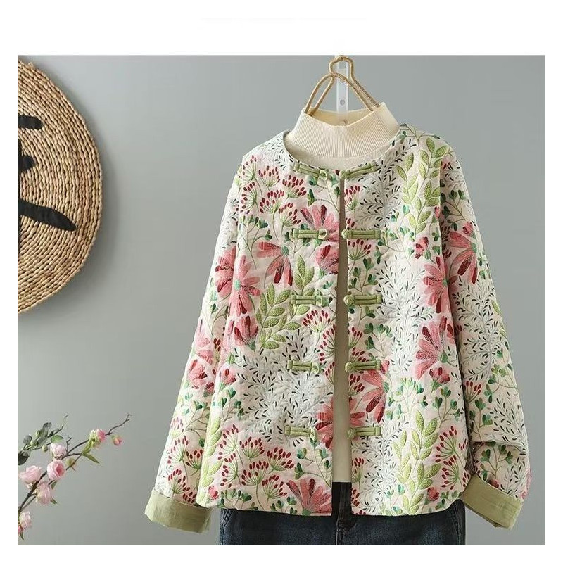 Printed Spring and Autumn Small Jacket Floral Shirt Chinese Style Ethnic Women
