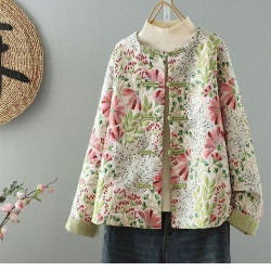 Printed Spring and Autumn Small Jacket Floral Shirt Chinese Style Ethnic Women